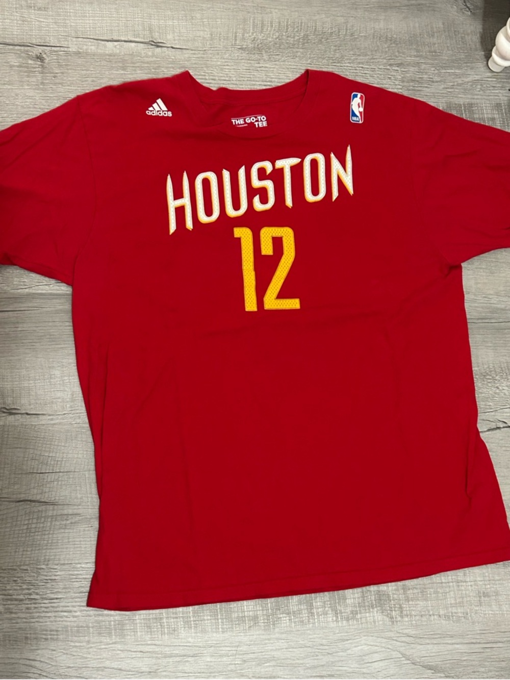 adidas Red Houston Basketball Tee with Yellow Number 12